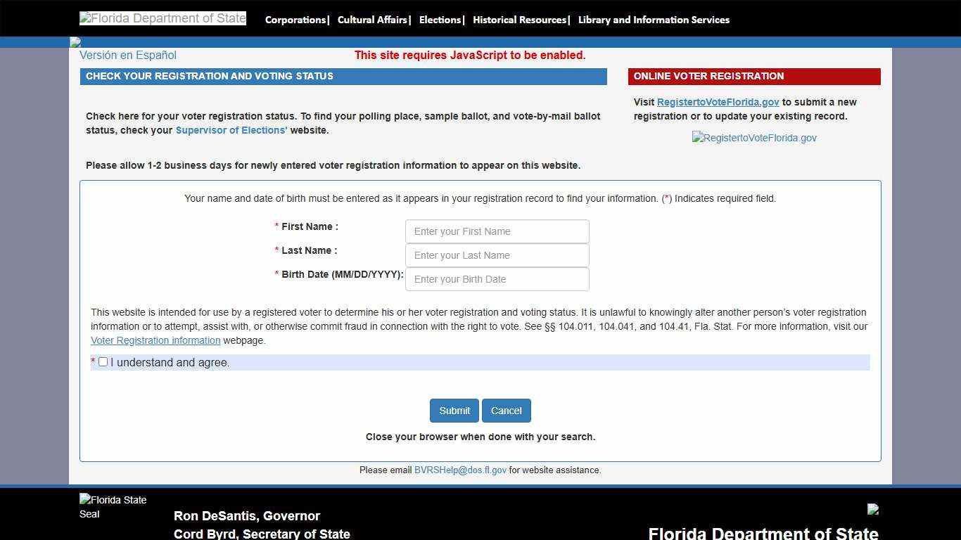 State of Florida Voter Lookup | Search